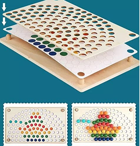 Rainbow Montessori Wooden Toys Clip Beads Puzzle Board Matching Game