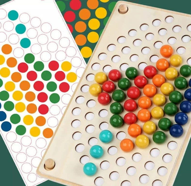 Rainbow Montessori Wooden Toys Clip Beads Puzzle Board Matching Game