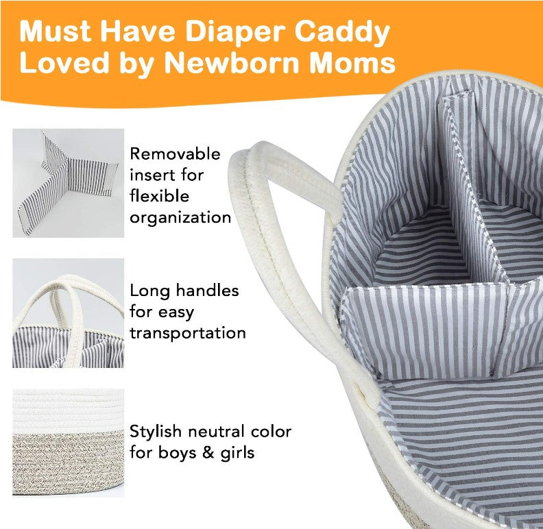 All Essential Woven Baby Diaper Caddy Organizer Cotton Rope Basket