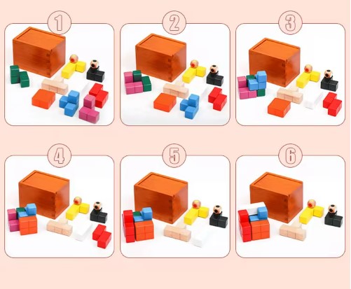Wooden Pandora's Box Brain Teaser Puzzle: Geometric Logical Thinking Training Cube for Kids, Montessori Sensory Toy