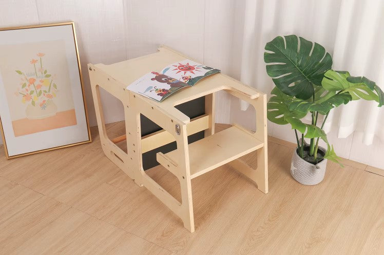 3-in-1 Foldable Learning Tower and steps with Chalkboard