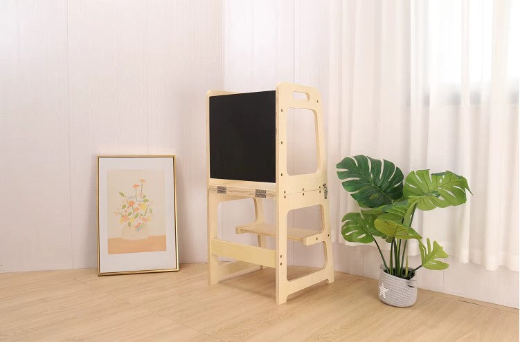 3-in-1 Foldable Learning Tower and steps with Chalkboard