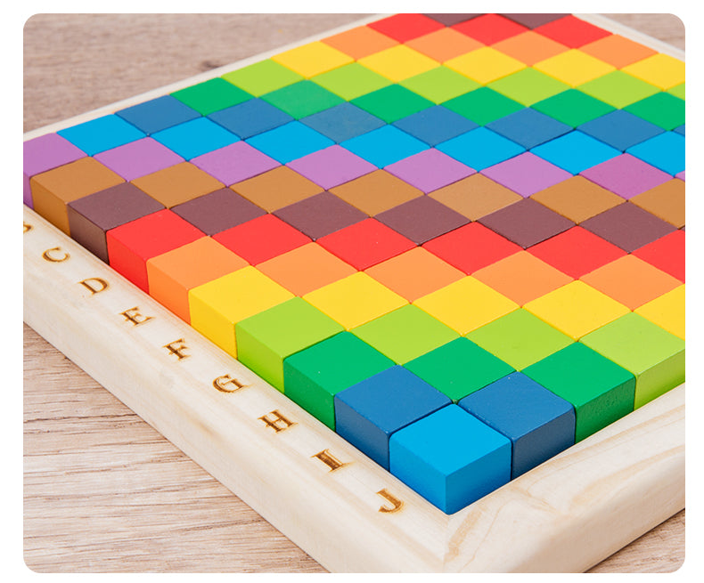Preschool Educational Learning Set: Colorful Wooden Cubes and Building Blocks with Cards