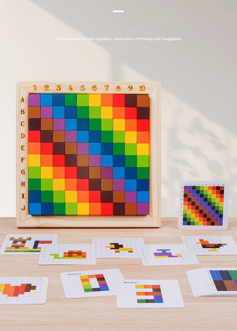 Preschool Educational Learning Set: Colorful Wooden Cubes and Building Blocks with Cards