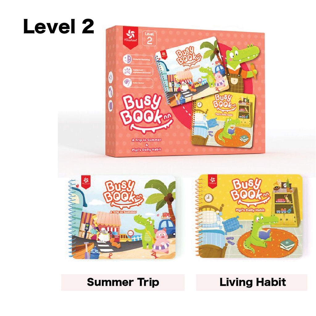 Pinwheel Preschool Montessori Educational Interactive Busy Book 5 Levels ( Each Box of 2 Books)