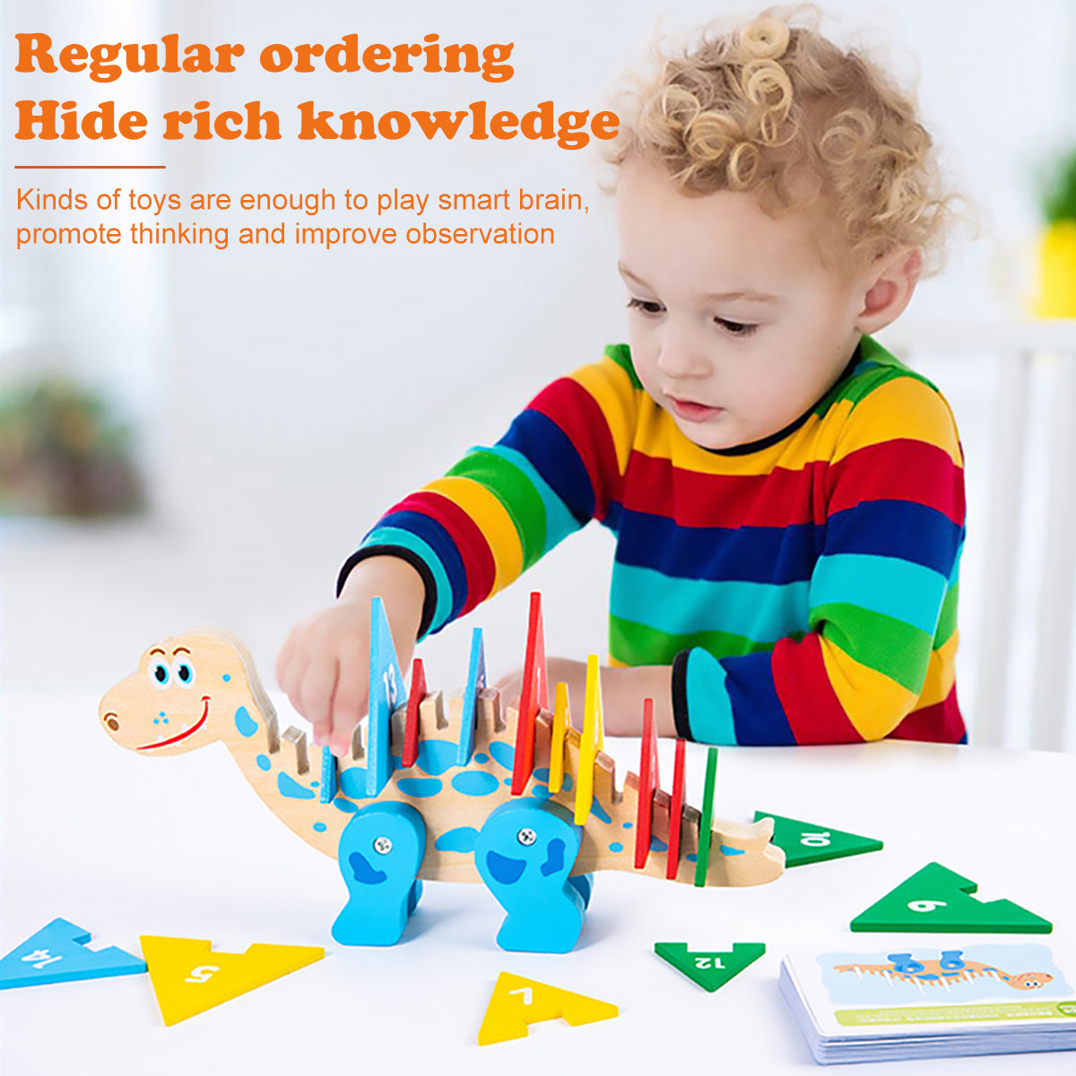Wooden Dinosaur Color, Shapes, and Number Recognition Puzzles