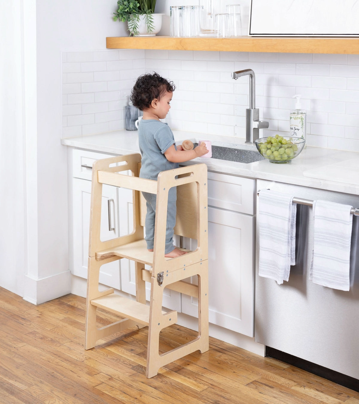 3-in-1 Foldable Learning Tower and steps with Chalkboard