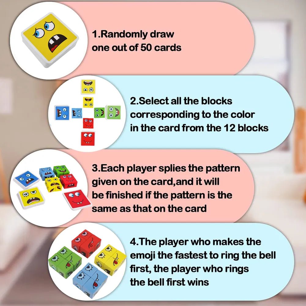 Face Change Wooden Expression Puzzle: Educational Montessori Building Blocks and Magic Cube Toy