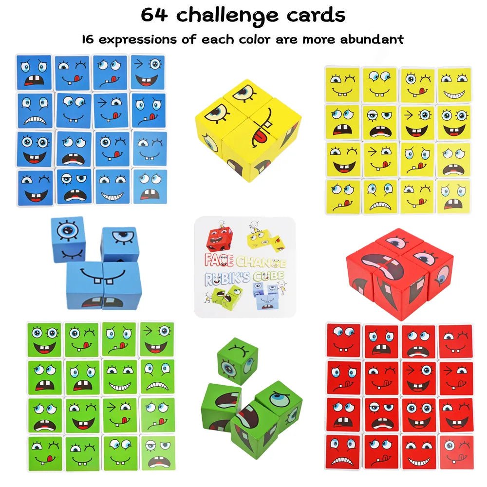 Face Change Wooden Expression Puzzle: Educational Montessori Building Blocks and Magic Cube Toy