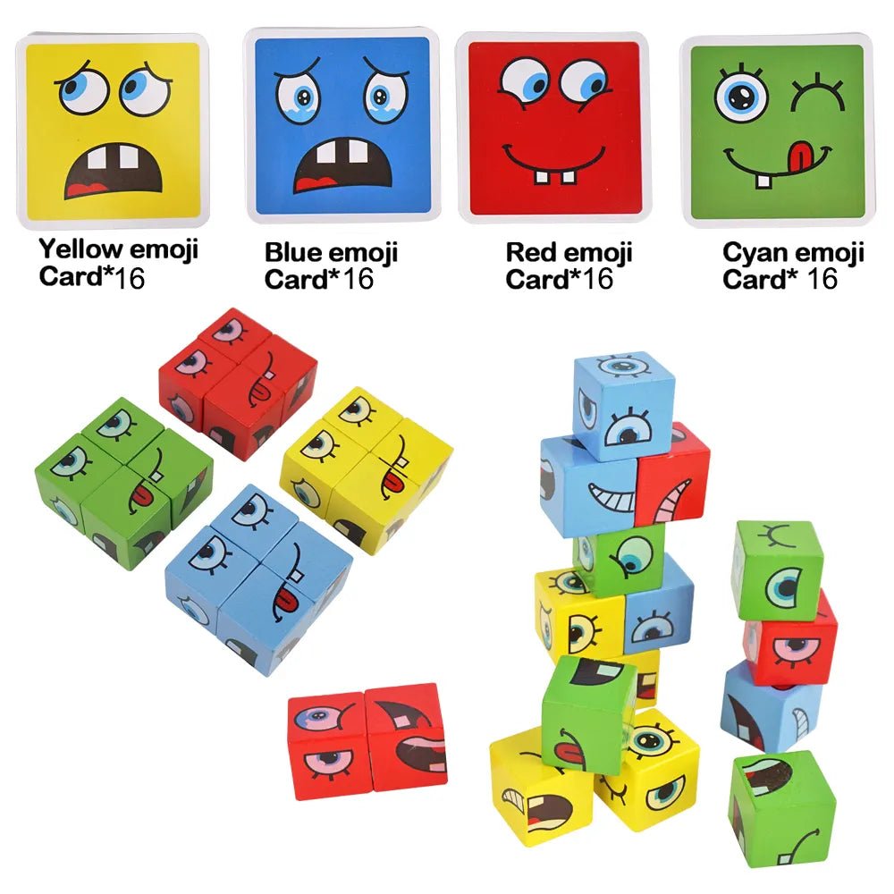 Face Change Wooden Expression Puzzle: Educational Montessori Building Blocks and Magic Cube Toy