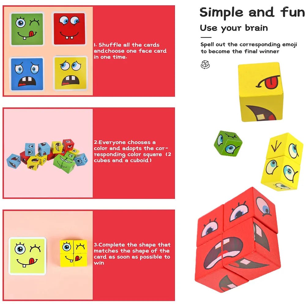 Face Change Wooden Expression Puzzle: Educational Montessori Building Blocks and Magic Cube Toy