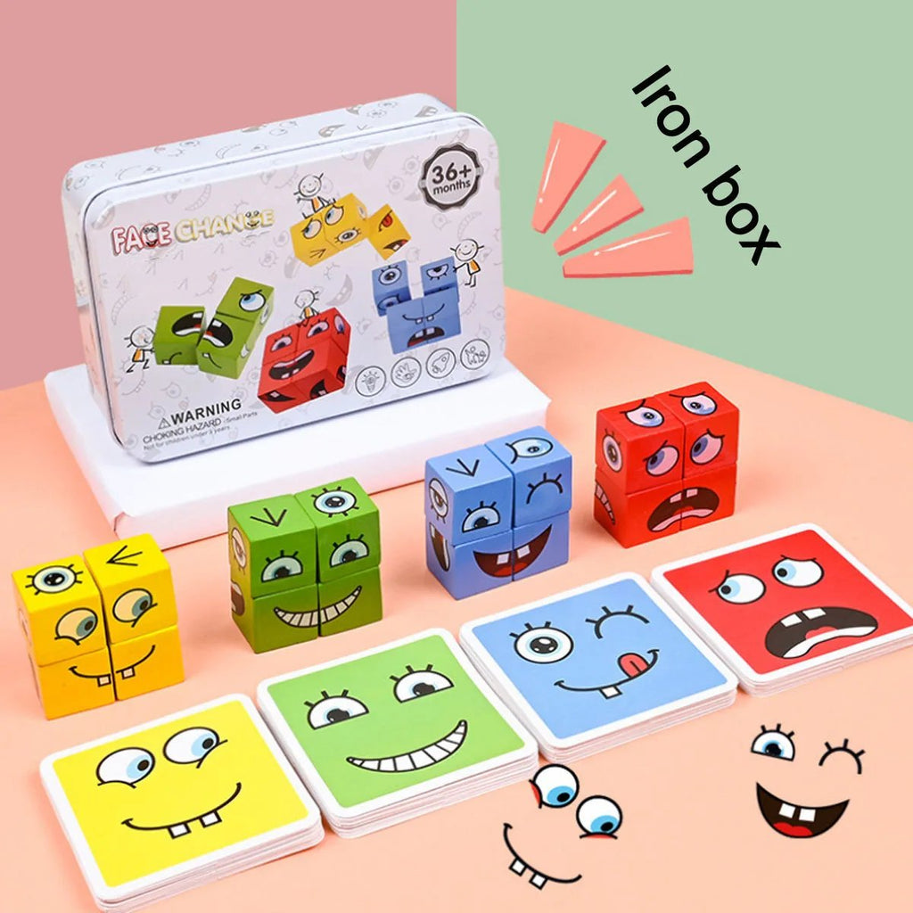 Face Change Wooden Expression Puzzle: Educational Montessori Building Blocks and Magic Cube Toy