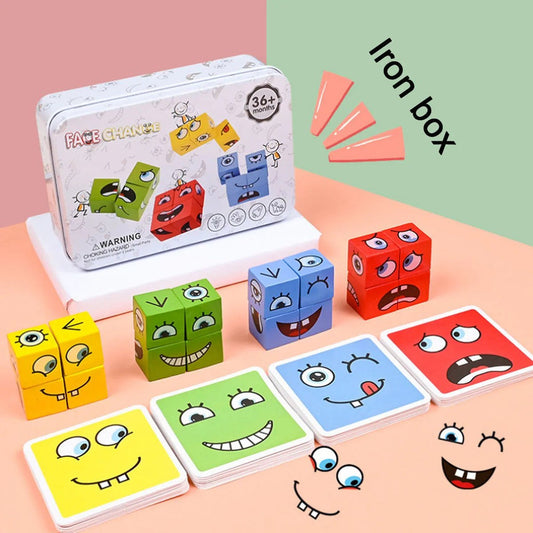 Face Change Wooden Expression Puzzle: Educational Montessori Building Blocks and Magic Cube Toy