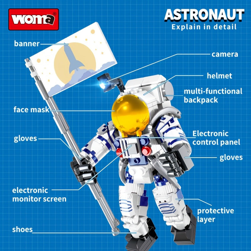 Astronaut Figure Holding The Flag with Movable Joints Building Blocks Set Model Toy