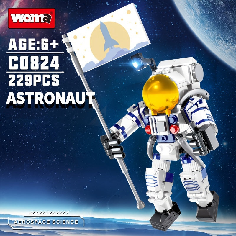Astronaut Figure Holding The Flag with Movable Joints Building Blocks Set Model Toy