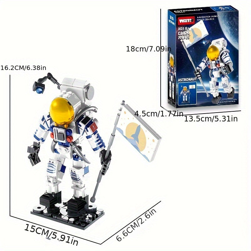Astronaut Figure Holding The Flag with Movable Joints Building Blocks Set Model Toy